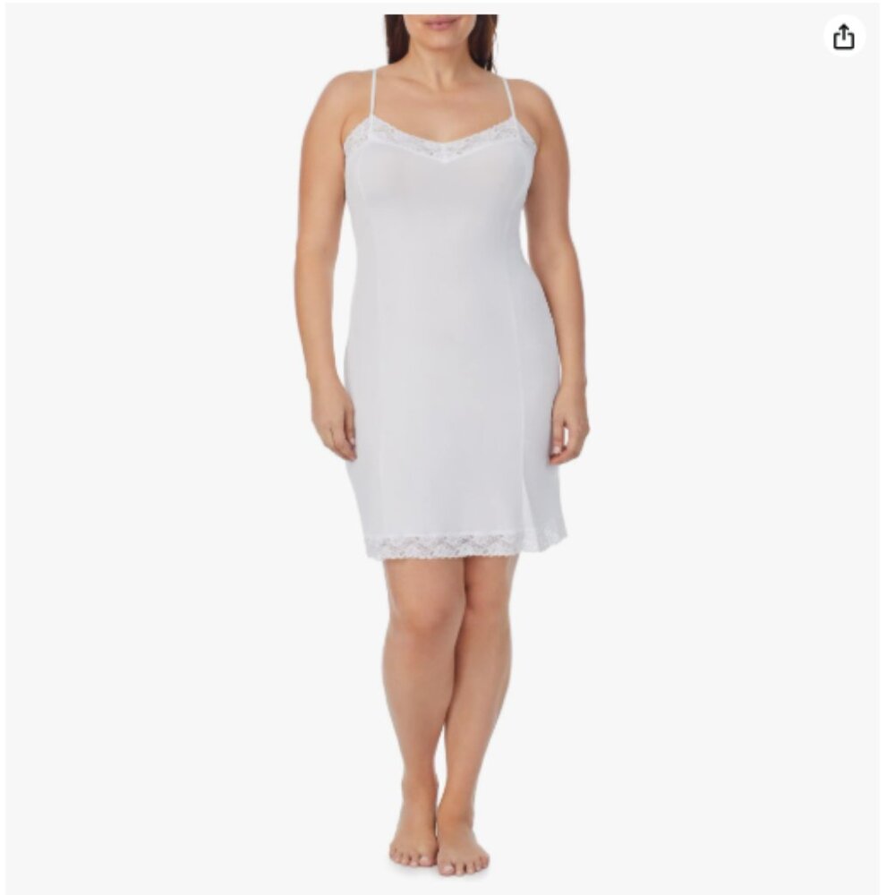 Womens Silky Touch 38" Spaghetti Strap Anti-cling With Lace Full Slip - White